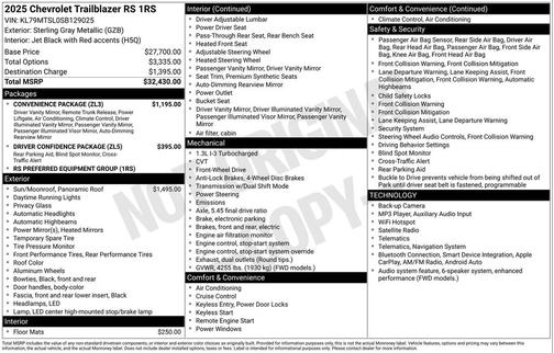 Sterling Gray Metallic 2025 Chevrolet Trailblazer RS