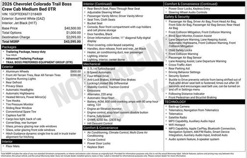 Summit White 2026 Chevrolet Colorado Trail Boss