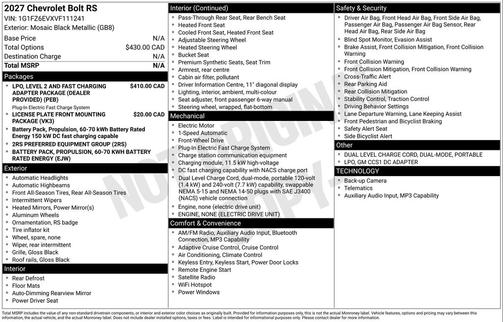 Ebony Twilight Metallic 2027 Chevrolet Bolt RS FWD