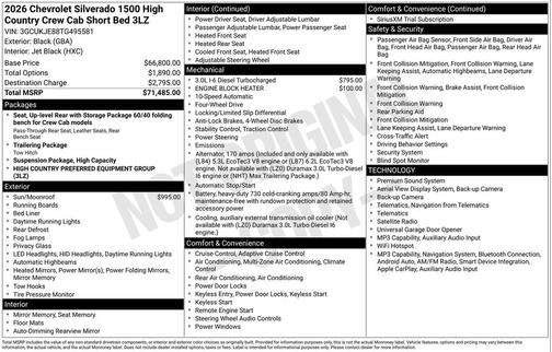 Black 2026 Chevrolet Silverado 1500 High Country