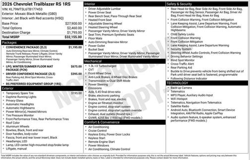 Mosaic Black Metallic 2026 Chevrolet Trailblazer RS