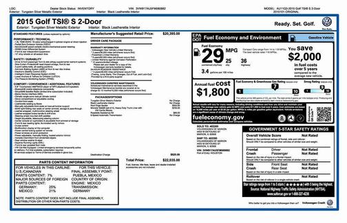 2015 Volkswagen Golf TSI S 2-Door