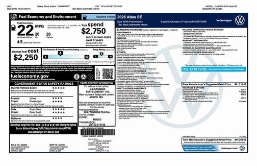 2026 Volkswagen Atlas 2.0T SE