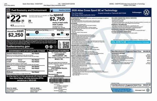 2026 Volkswagen Atlas Cross Sport 2.0T SE W/TECHNOLOGY