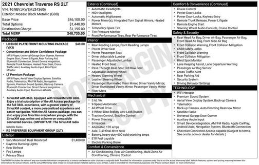 Mosaic Black Metallic 2021 Chevrolet Traverse RS