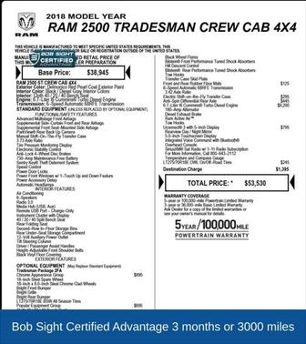 2018 RAM 2500 Tradesman Crew Cab 4x4 6'4' Box