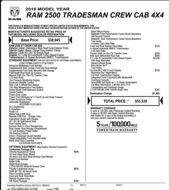 2018 RAM 2500 Tradesman Crew Cab 4x4 6'4' Box