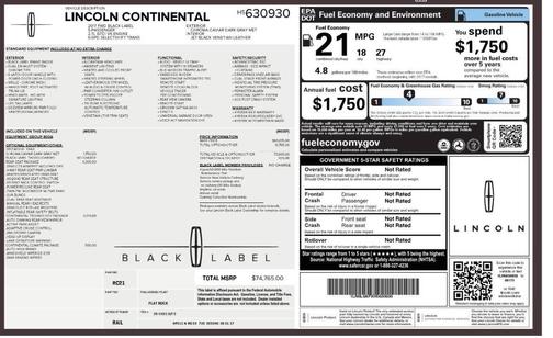 2017 Lincoln Continental Black Label