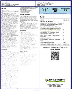 Summit White 2018 Chevrolet Traverse LS