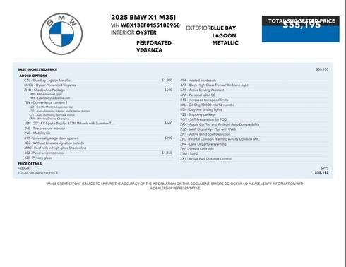 Blue Bay Lagoon Metallic 2025 BMW X1 M35i