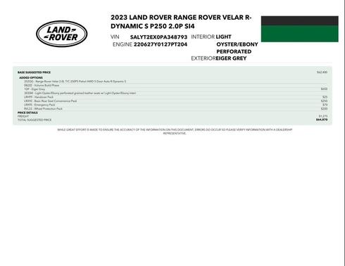 Eiger Grey Metallic 2023 Land Rover Range Rover Velar P250 S R-Dynamic