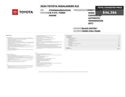 Wind Chill Pearl 2024 Toyota Highlander XLE
