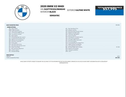 Alpine White 2020 BMW X3 M40i