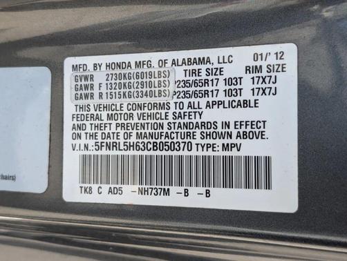 Polished Metal Metallic 2012 Honda Odyssey EX-L