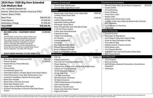 Billet Silver Metallic Clearcoat 2024 RAM 1500 Big Horn/Lone Star