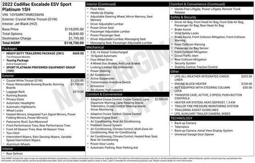 Crystal White Tricoat 2022 Cadillac Escalade ESV Sport Platinum