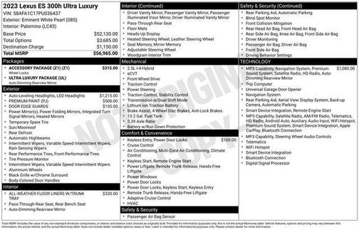 White Pearl 2023 Lexus ES 300h Ultra Luxury