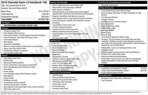 Summit White 2016 Chevrolet Sonic LS