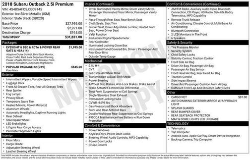 Ice Silver Metallic 2018 Subaru Outback 2.5i Premium