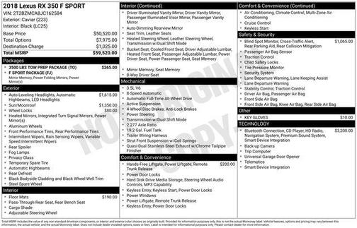 Black 2018 Lexus RX 350 Base