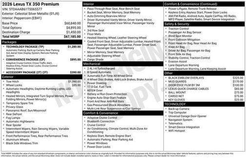 Celestial Silver Metallic 2026 Lexus TX 350 Premium
