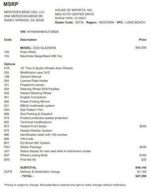 Polar White 2025 Mercedes-Benz GLA 250 4MATIC