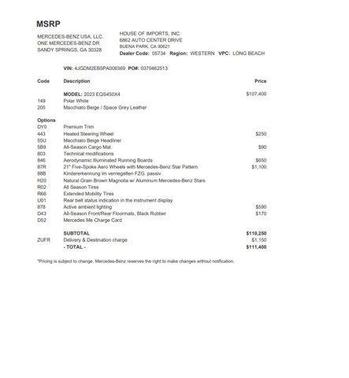 2023 Mercedes-Benz EQS 450 4MATIC