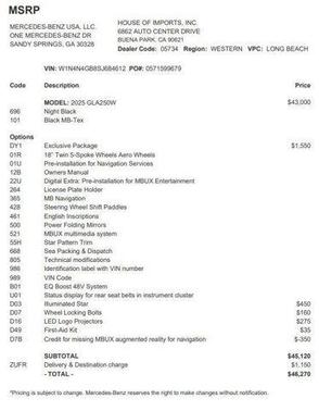 Night Black 2025 Mercedes-Benz GLA 250 4MATIC