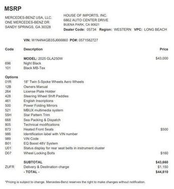 2025 Mercedes-Benz GLA 250 Base