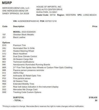 Obsidian Black Metallic 2023 Mercedes-Benz EQS 450 4MATIC