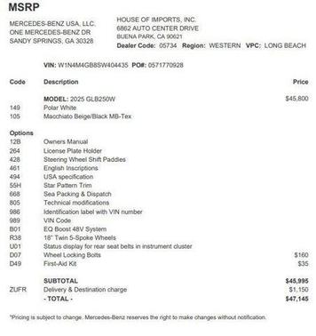 2025 Mercedes-Benz GLB 250 Base
