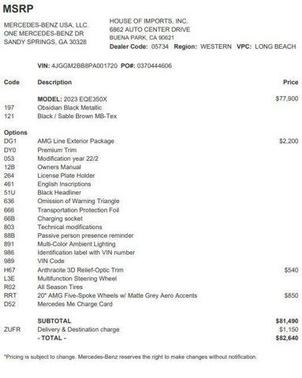 Obsidian Black Metallic 2023 Mercedes-Benz EQE 350+ Base