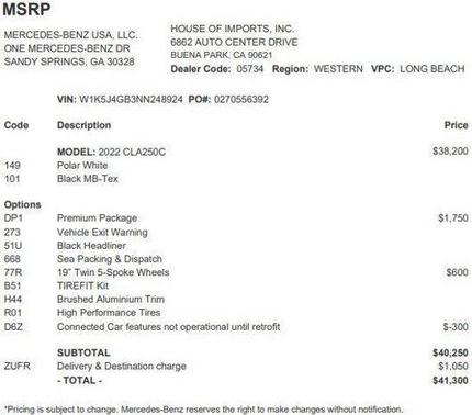 2022 Mercedes-Benz CLA 250 Base