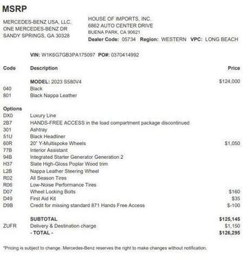 2023 Mercedes-Benz S-Class S 580 4MATIC