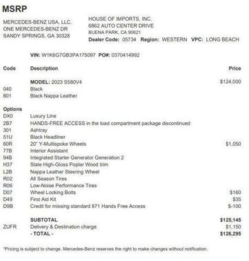2023 Mercedes-Benz S-Class S 580 4MATIC
