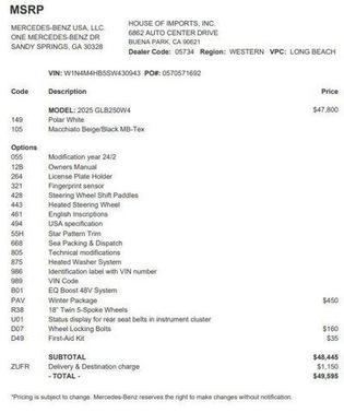 Polar White 2025 Mercedes-Benz GLB 250 4MATIC