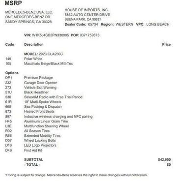 Polar White 2023 Mercedes-Benz CLA 250 Base