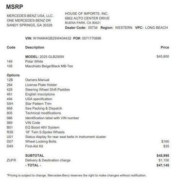 2025 Mercedes-Benz GLB 250 Base