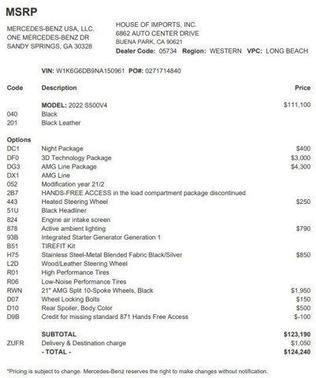 2022 Mercedes-Benz S-Class S 580 4MATIC
