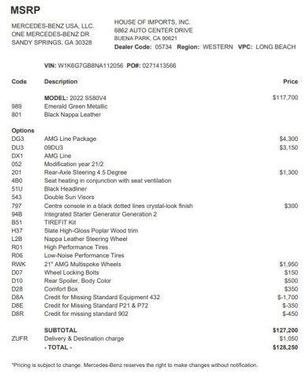 2022 Mercedes-Benz S-Class S 580 4MATIC