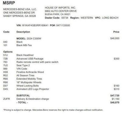 Polar White 2024 Mercedes-Benz C-Class C 300