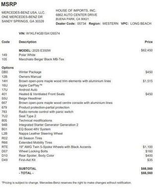 2025 Mercedes-Benz E-Class E 350