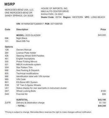 2025 Mercedes-Benz GLA 250 4MATIC