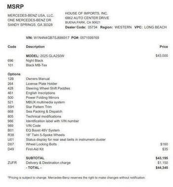 2025 Mercedes-Benz GLA 250 Base