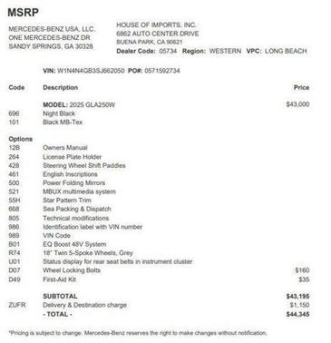 2025 Mercedes-Benz GLA 250 Base