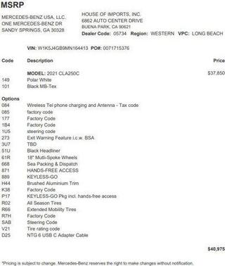 2021 Mercedes-Benz CLA 250 Base