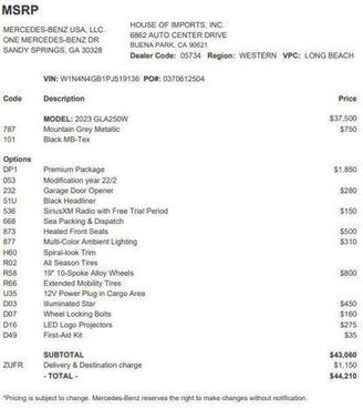 Mountain Grey Metallic 2023 Mercedes-Benz GLA 250 Base