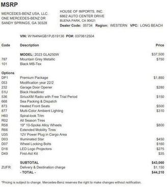Mountain Grey Metallic 2023 Mercedes-Benz GLA 250 Base