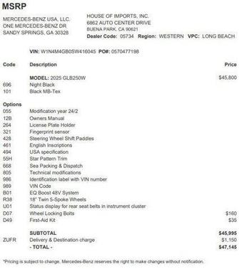 2025 Mercedes-Benz GLB 250 Base