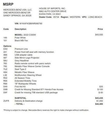 2022 Mercedes-Benz C-Class C 300